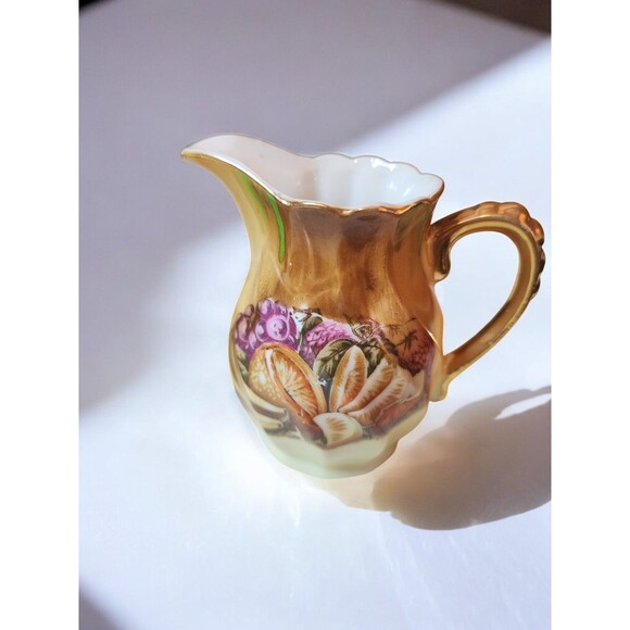 Vintage Japan Lusterware Creamer & Sugar Bowl Set – Fruit Design Gold Trim – MCM - Picture 2 of 11